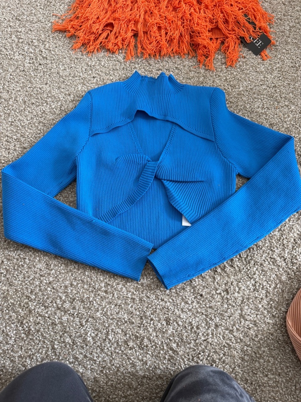 Bright Blue Ribbed Twist-Front Crop Top